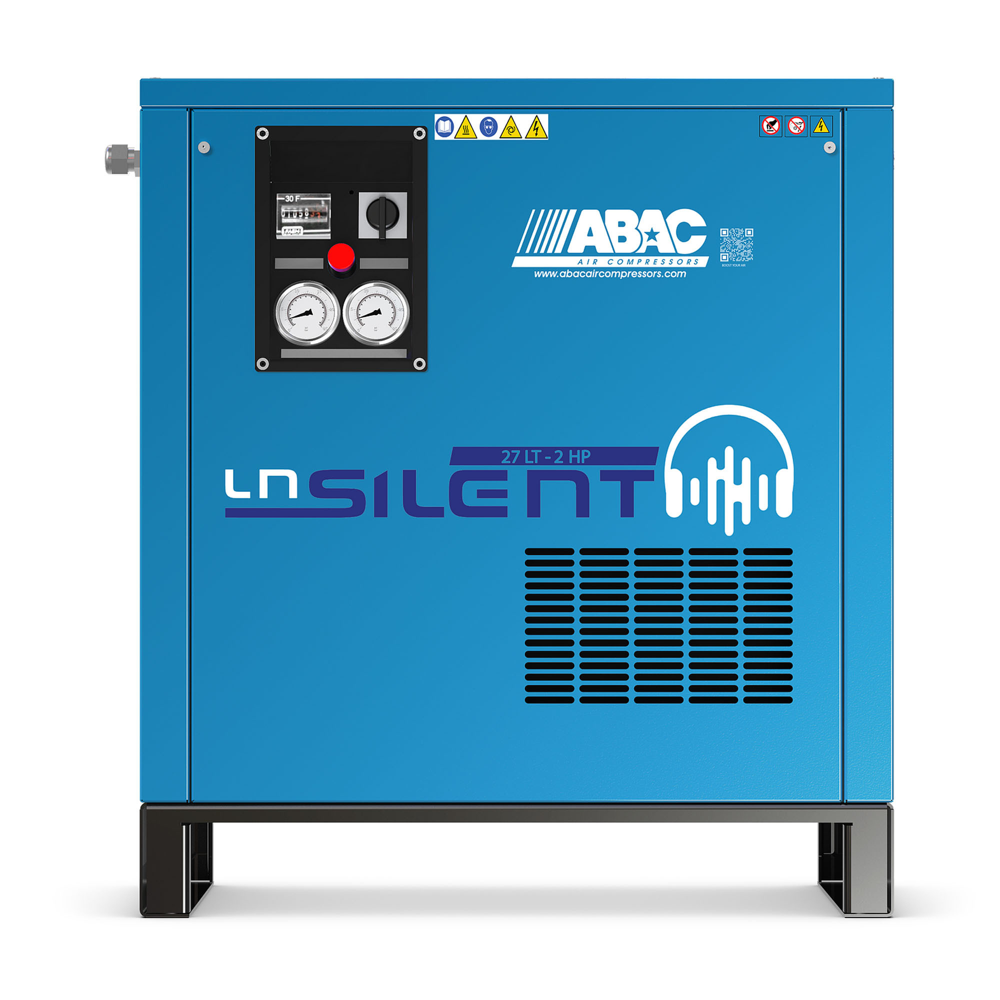 ABAC LN0 A29 27m2 DOL带传动静音空气压缩机-集成27L空气接收器8.9 CFM 2 HP 230V