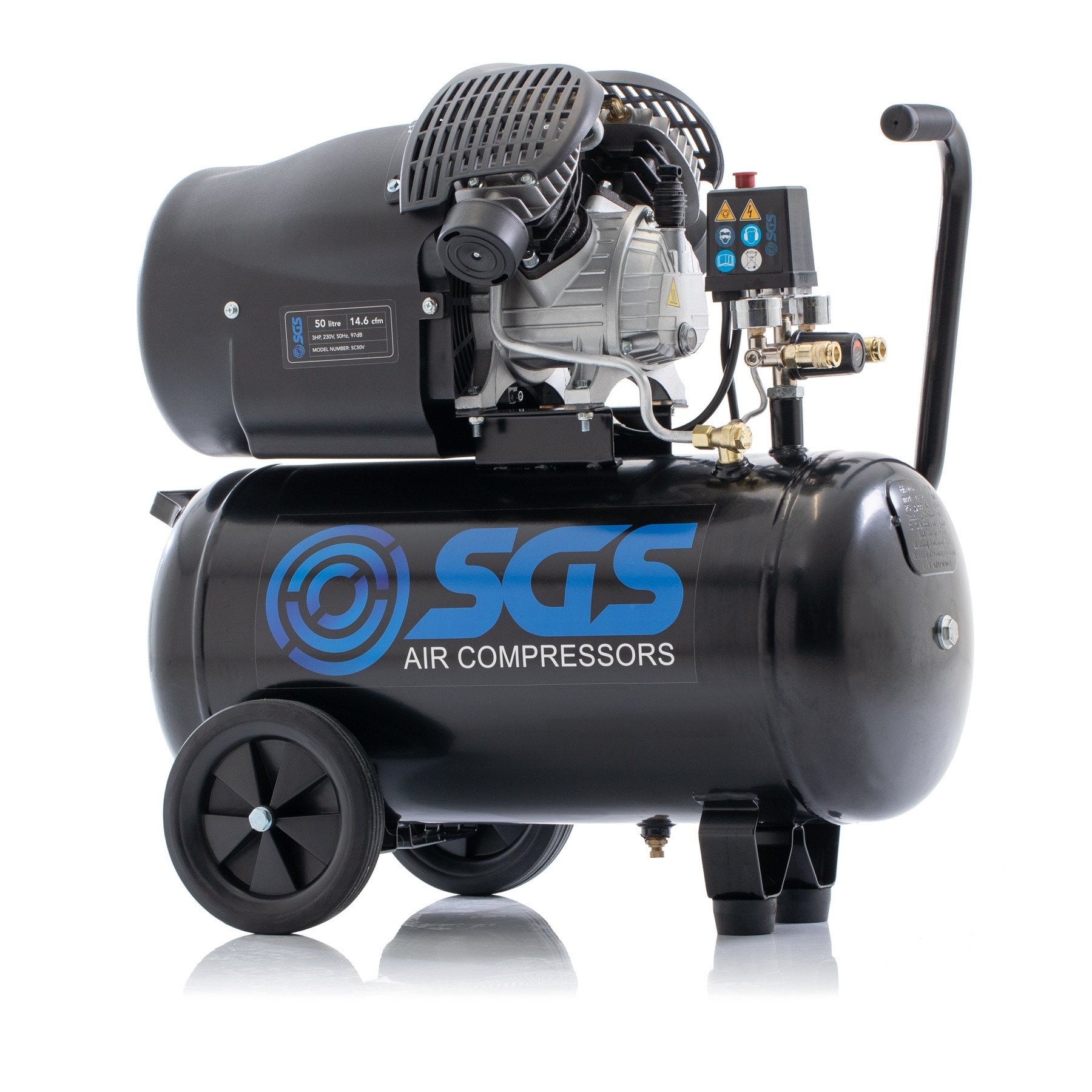 SGS 50升直接驱动采用v型双缸大功率空气压缩机之时,惠普3.0 - 14.6 cfm 50 l