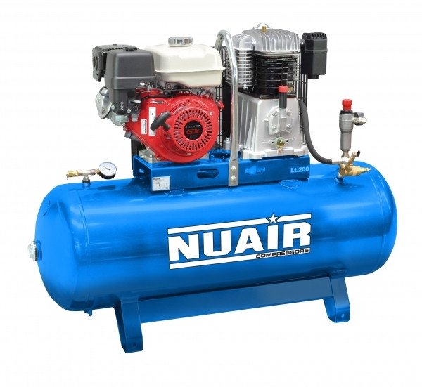 Nuair S-N7LN9P1FPS058 200 l专业电动启动汽油皮带传动空气压缩机- 26.1 CFM 9惠普