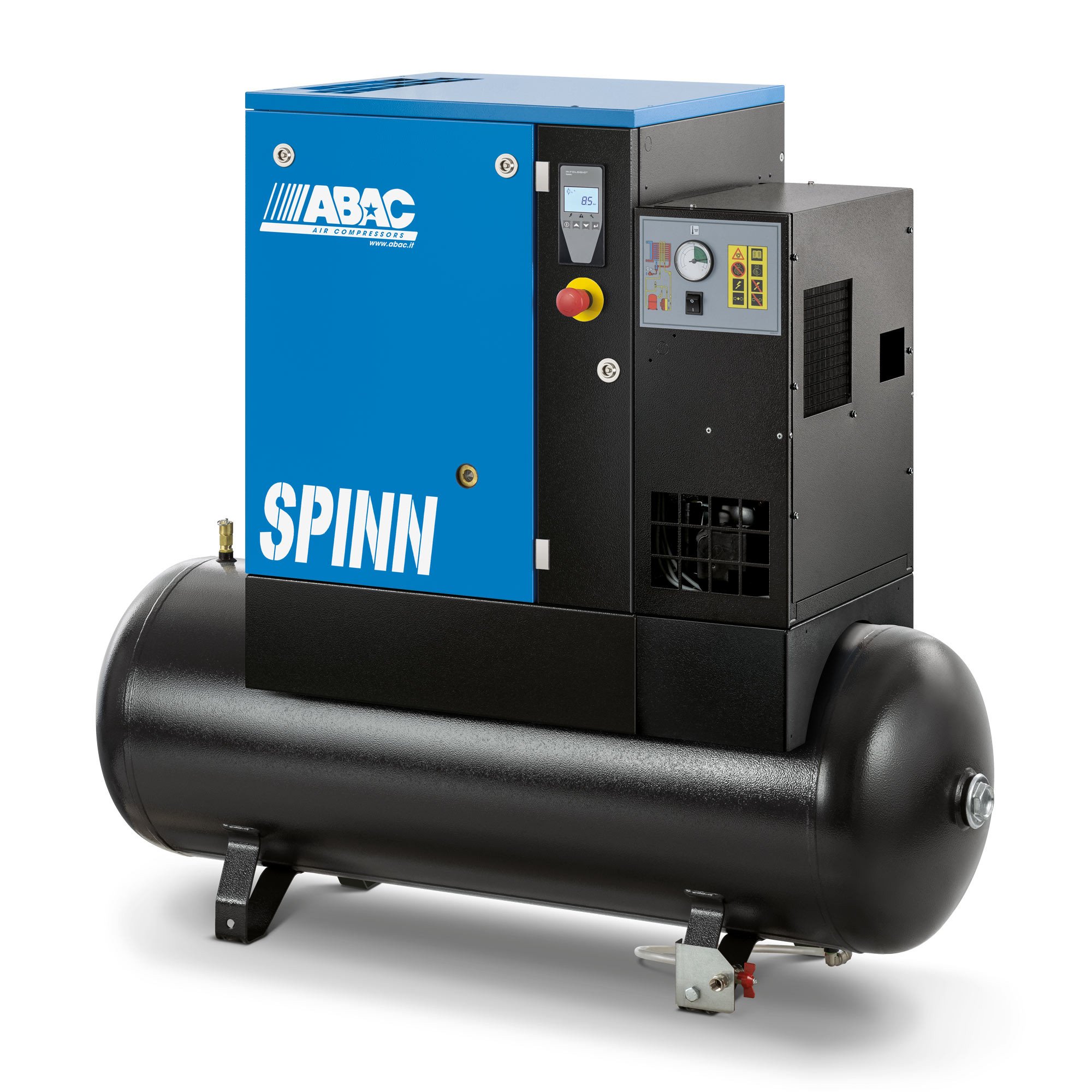 ABAC 4152055009螺杆空气压缩机- SPINN2 2 e10 230/1/50K 200 E CE接收器安装干燥机200 l 10.4 cfm 10条3 hp