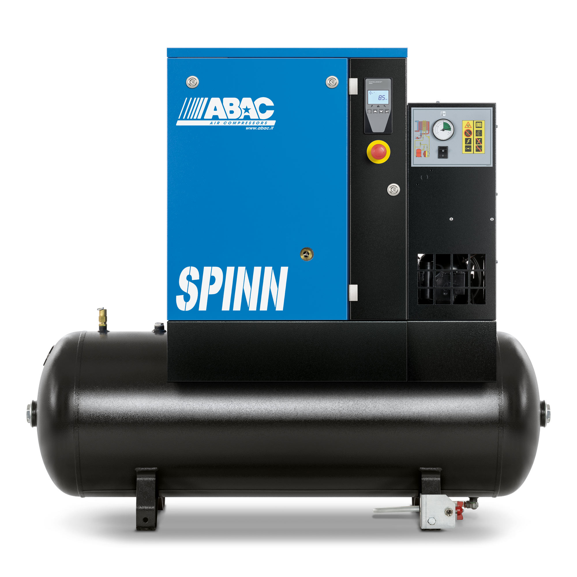 ABAC 4152054953螺钉空气压缩机-SPINN2 2E 10 400/50K 270 E CE接收器，带有干衣机270L 10.4CFM 10BAR 3HP