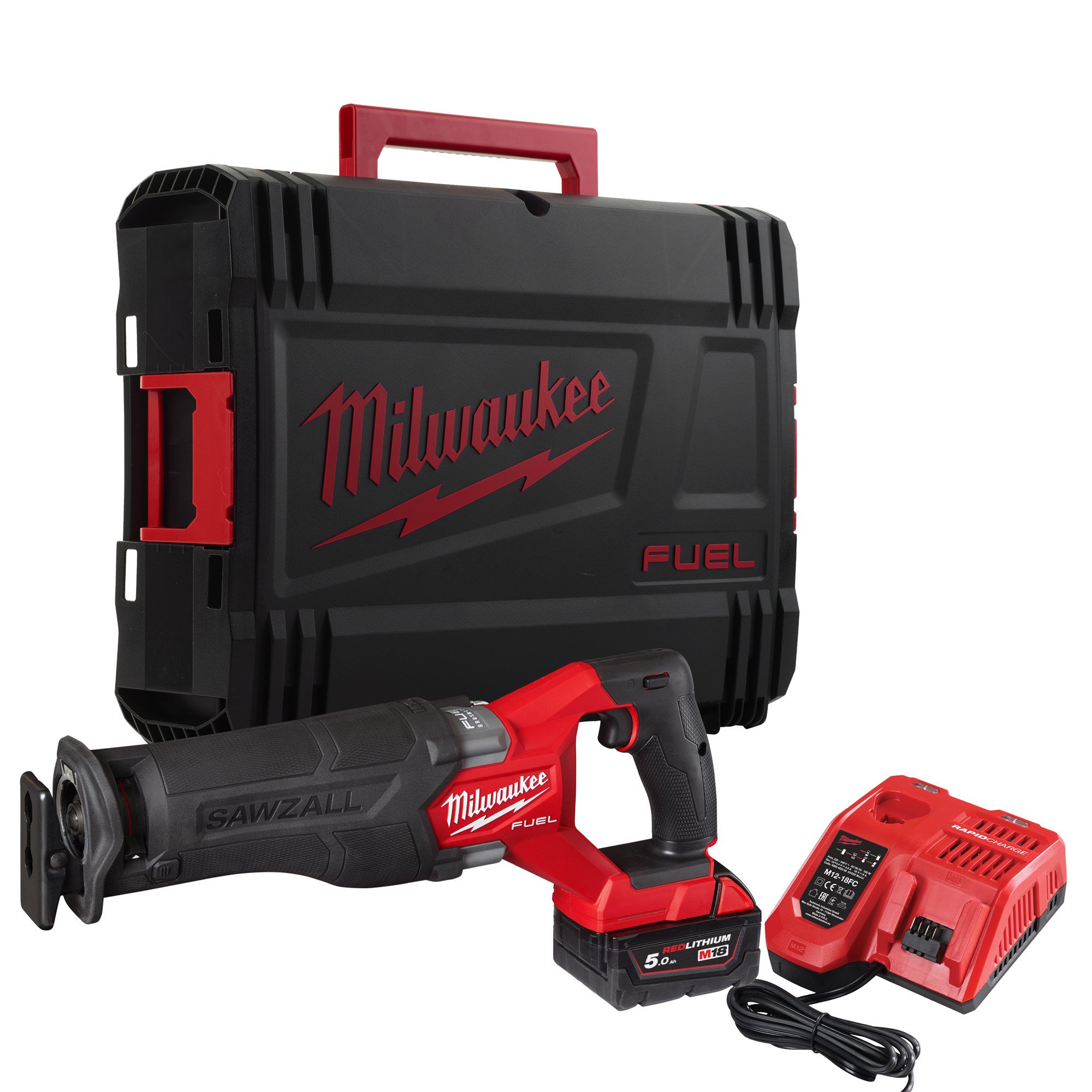 Milwaukee M18FSZ-501X FUEL Sawzall往复式锯套件，5Ah电池充电器和机箱