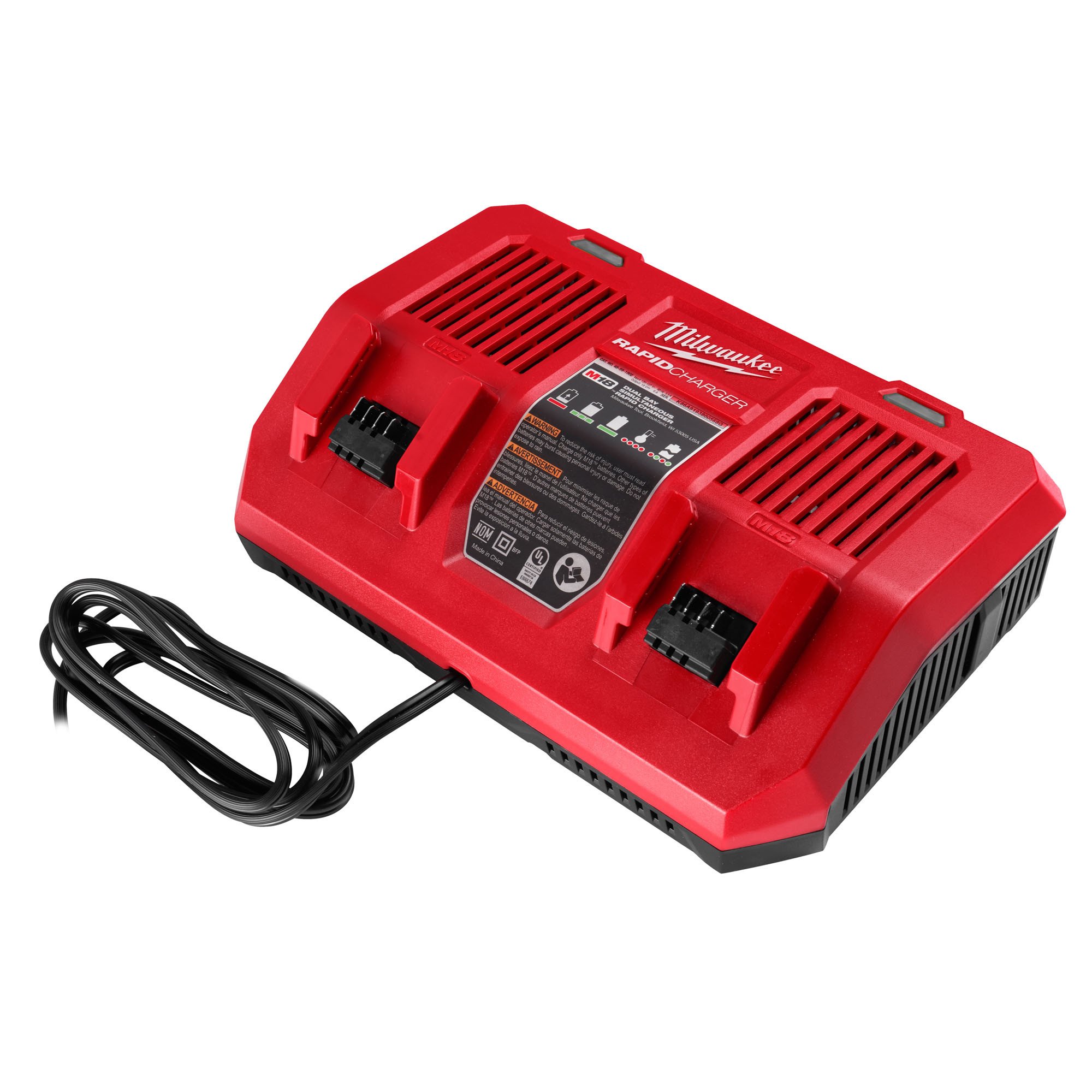 密尔沃基M18DFC Dual Bay Fast Charger - Simultaneous Charging 6Ah Charge Rate For all M18 Batteries