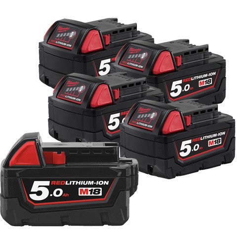 密尔沃基M18B5 18V M18 5Ah Batteries - Pack Of Five