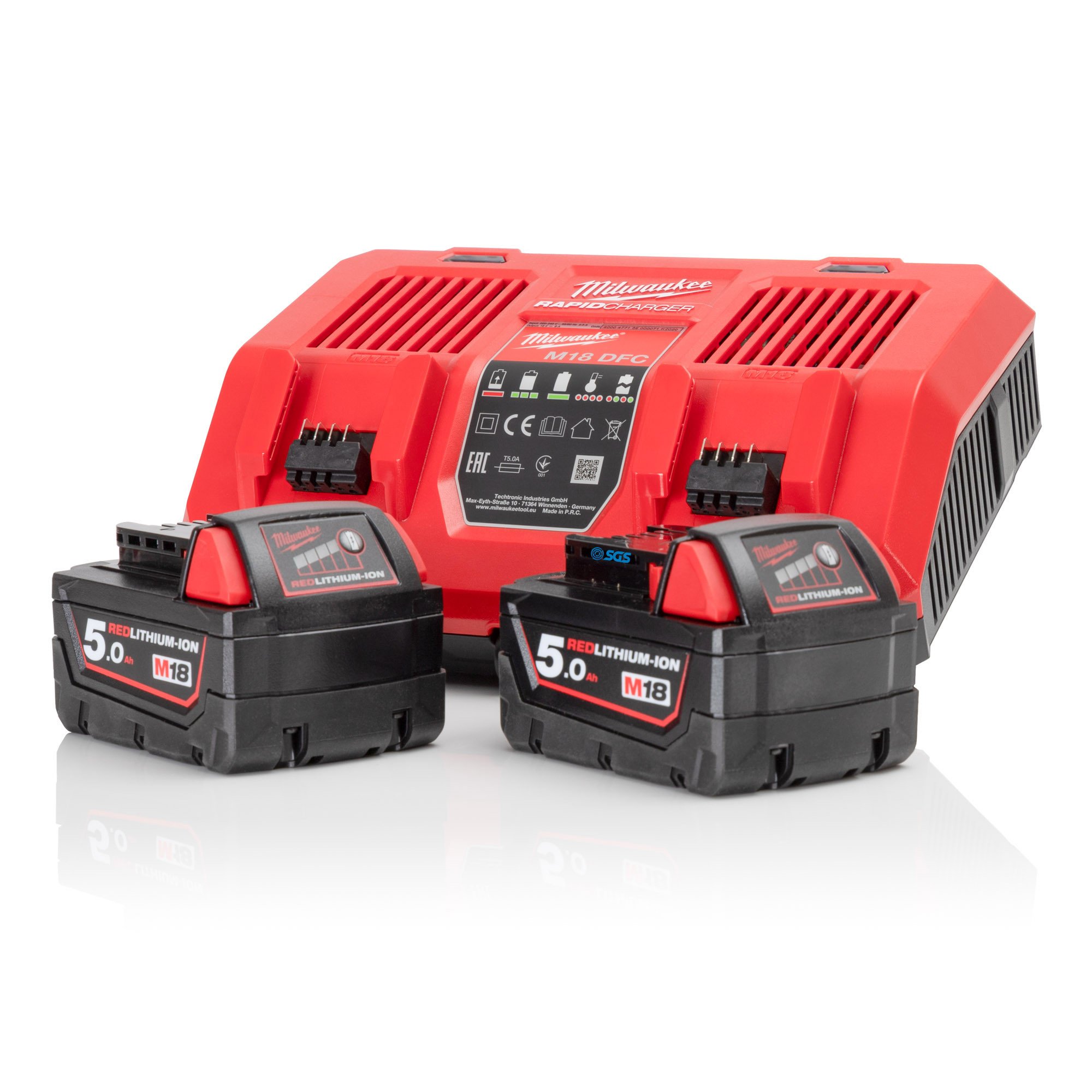 密尔沃基M18DFC Dual Charger and 2 x M18B5 Batteries Bundle