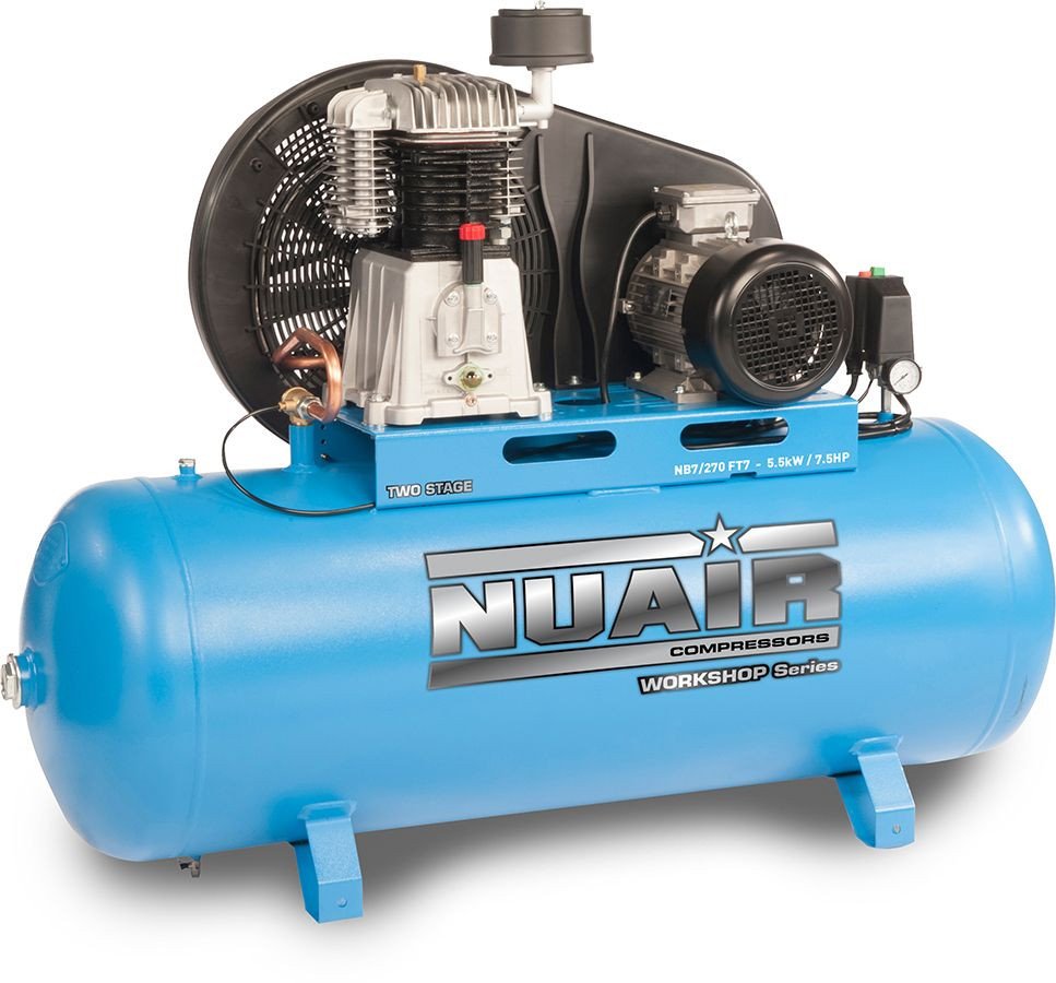 Nuair 270升专业蓝色恒星两级皮带传动空气压缩机7.5 - 29.7 CFM惠普