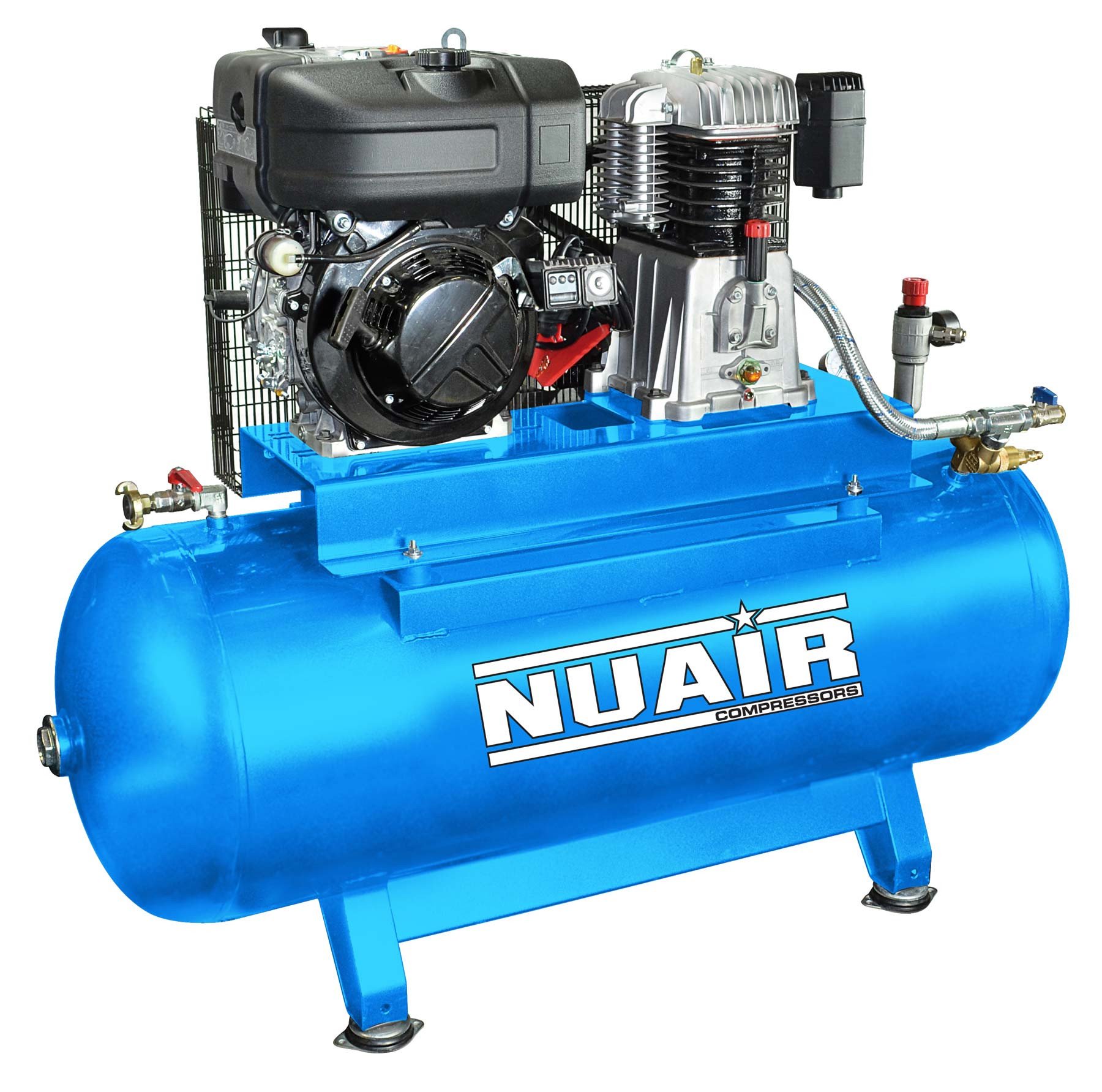 Nuair 500升专业/ Lombardini柴油皮带传动空气压缩机- 33.3 CFM 10 HP