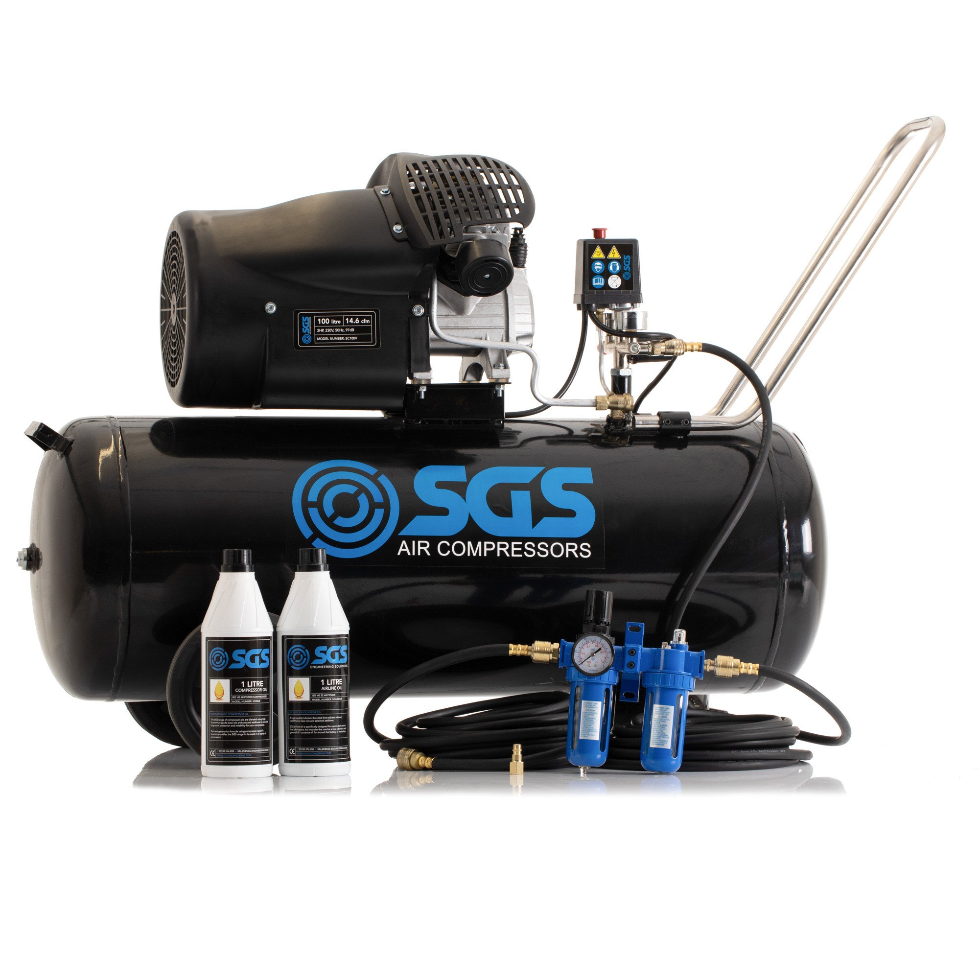 SGS 100升直接驱动空气压缩机和启动套件- 14.6CFM 3.0马力100L