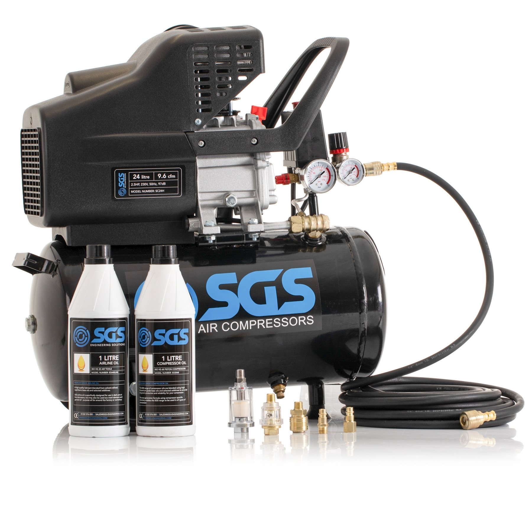 SGS 24升直接驱动空气压缩机和启动器套件- 9.6CFM 2.5HP 24L