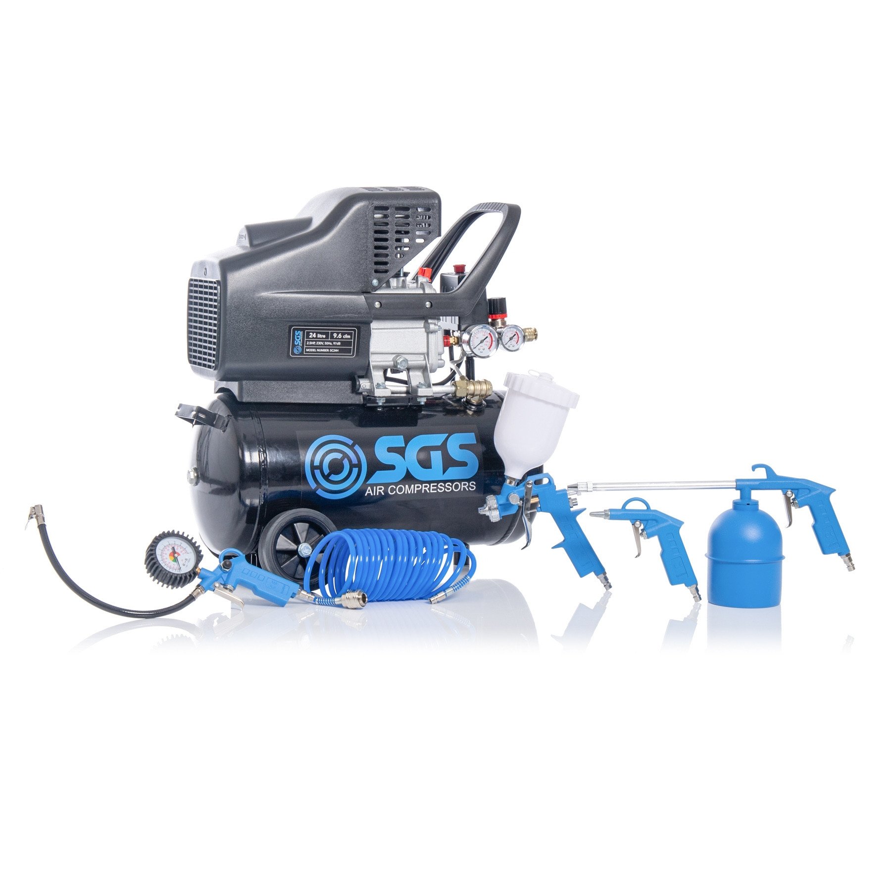 SGS 24升直接驱动空气压缩机和5件工具套件-9.6CFM 2.5HP 24L