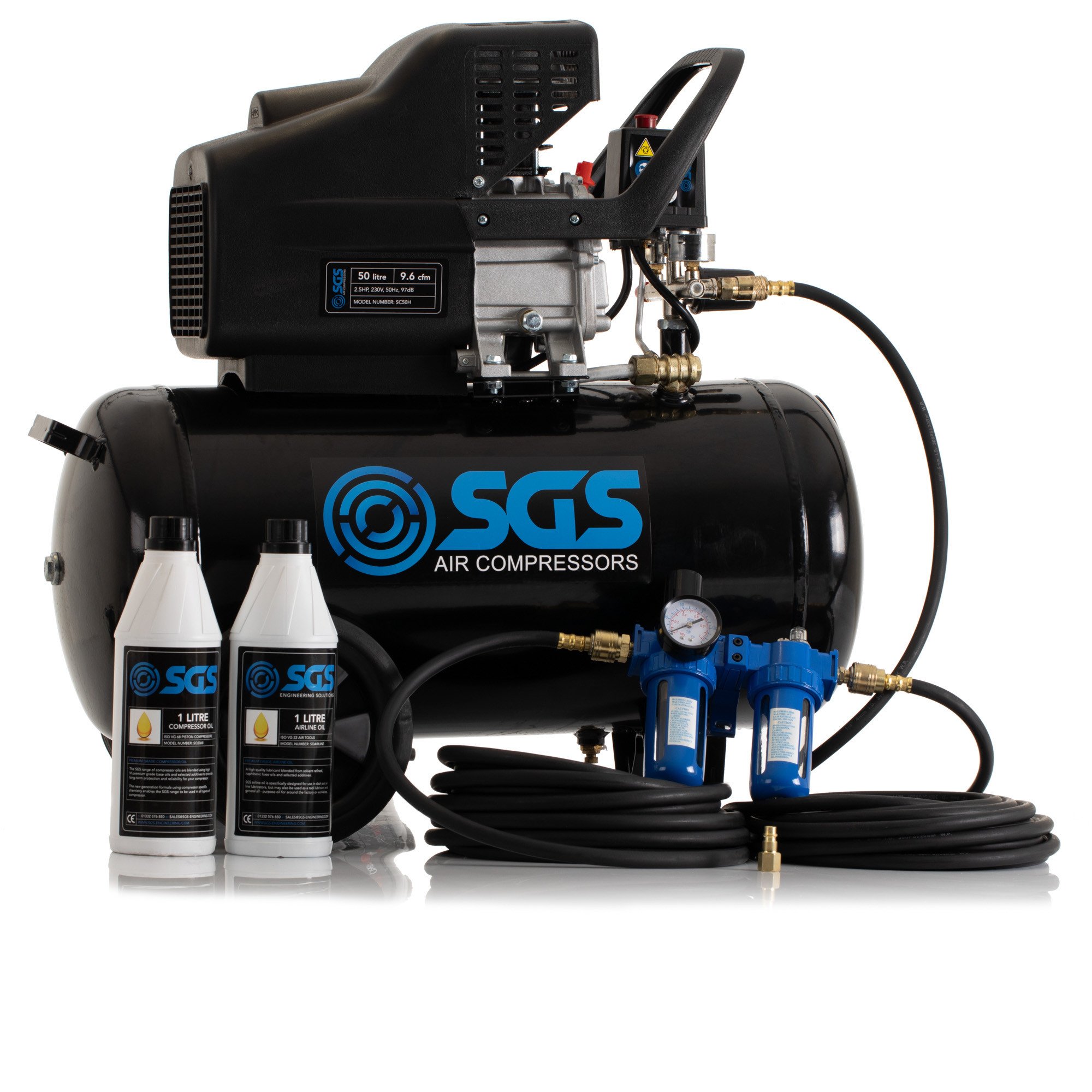 SGS 50升直接驱动空气压缩机& Starter Kit 2.5 - 9.6 cfm惠普50 l