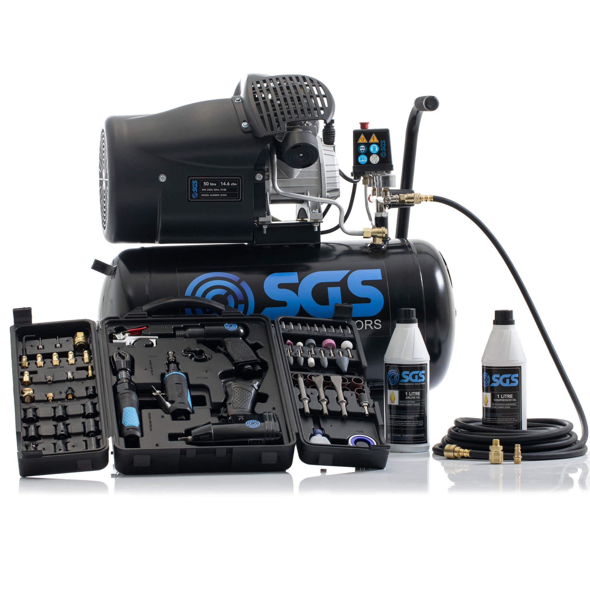 SGS 50升直接驱动空气压缩机，71片空气工具包- 14.6CFM 3.0马力50L
