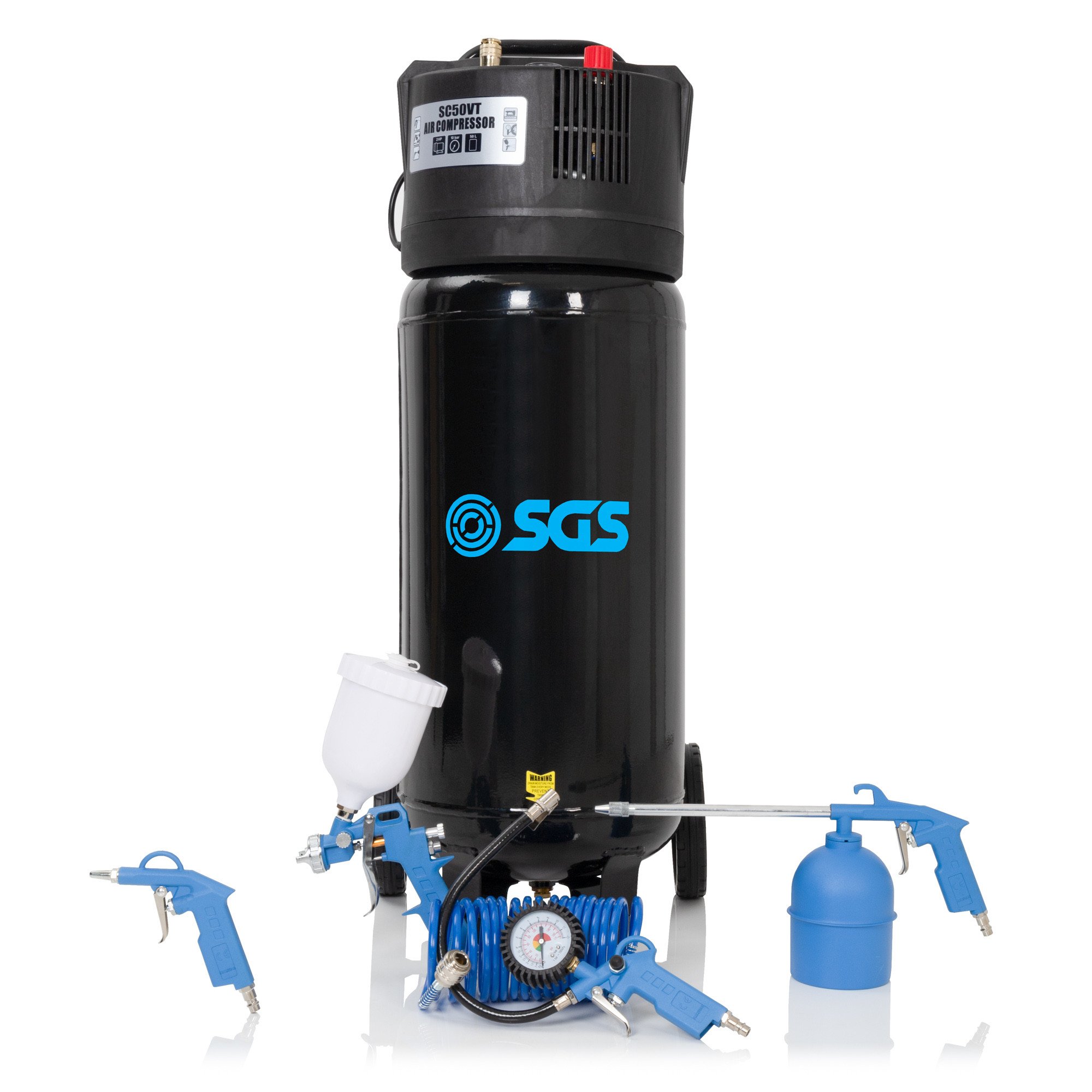 SGS 50升直接驱动立式空气压缩机，5件工具包