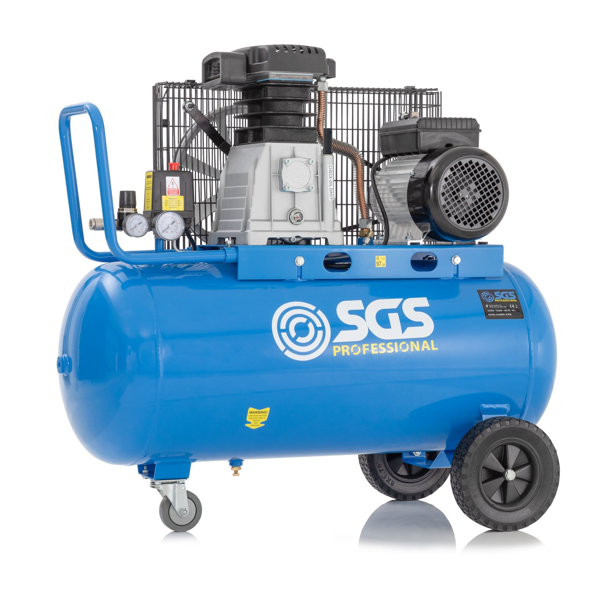 SGS 90升皮带驱动器空气压缩机-14CFM 3HP 90L-免费油
