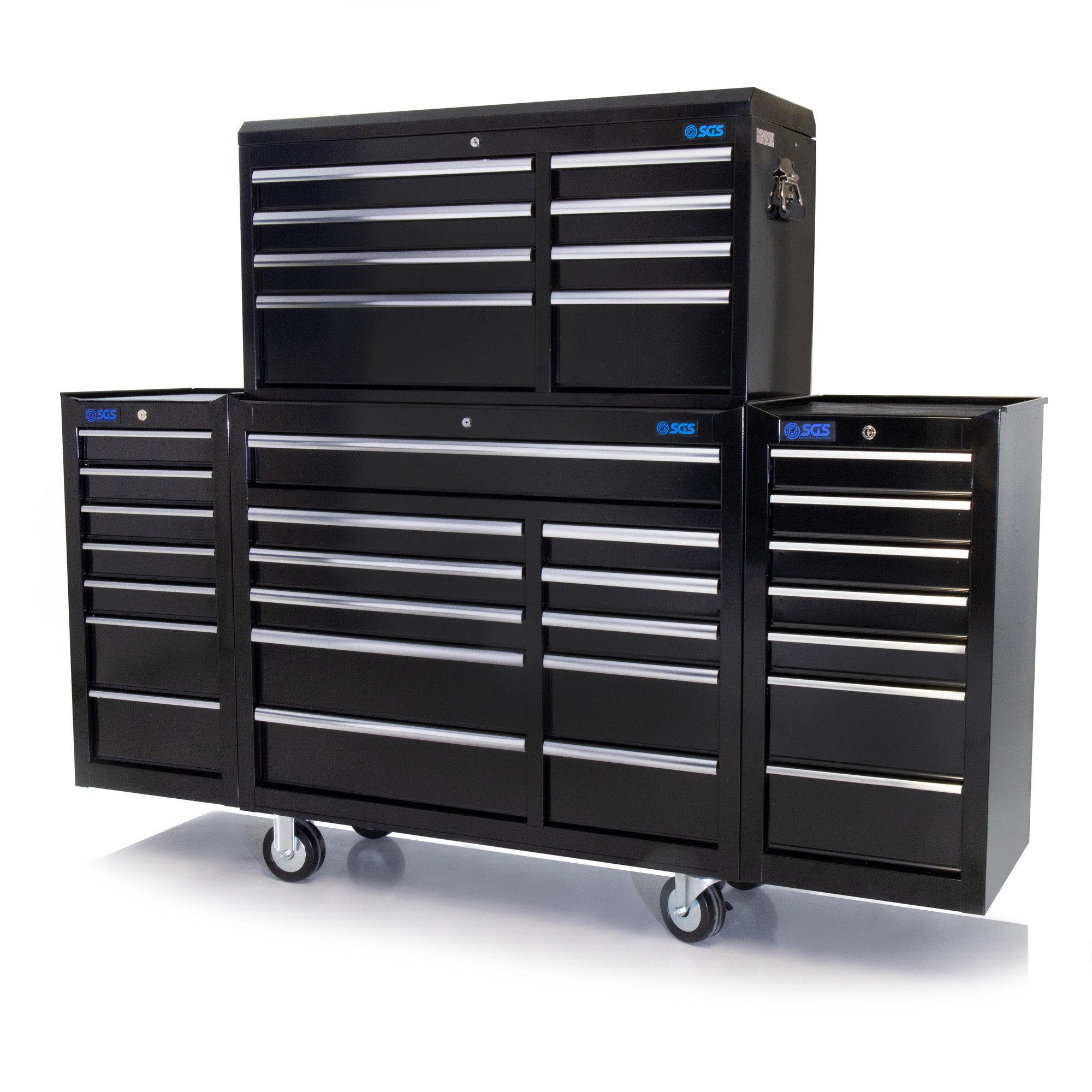 SGS 75英寸专业33抽屉工具箱柜和两个侧面储物柜