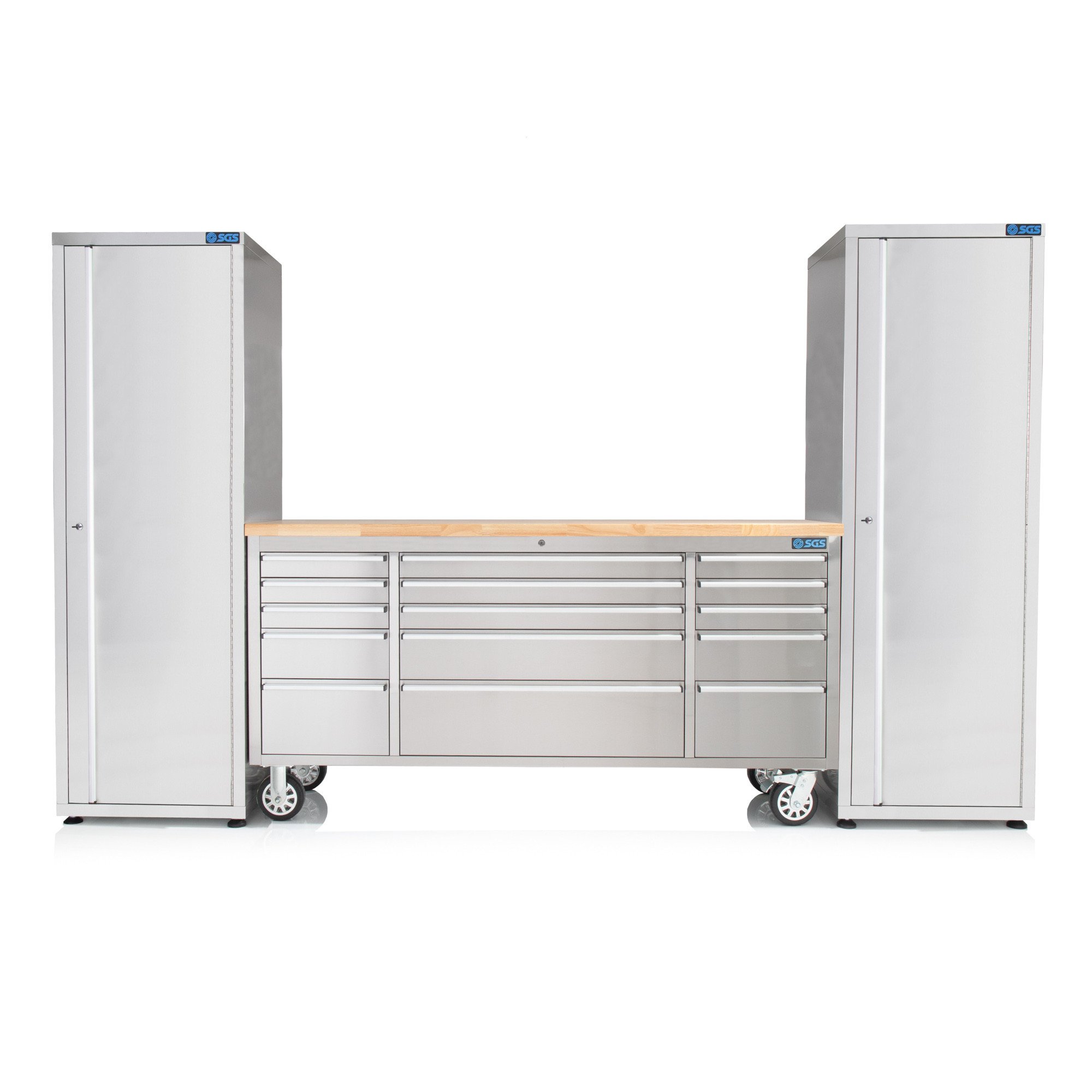 SGS 72英寸不锈钢工作台工具箱和两个侧柜
