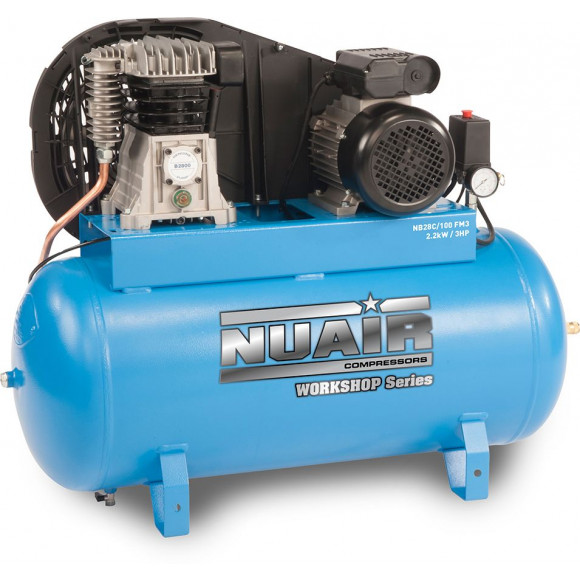 100升专业Nuair腰带驱动固定式空气压缩机 -  12.5 CFM，3 HP